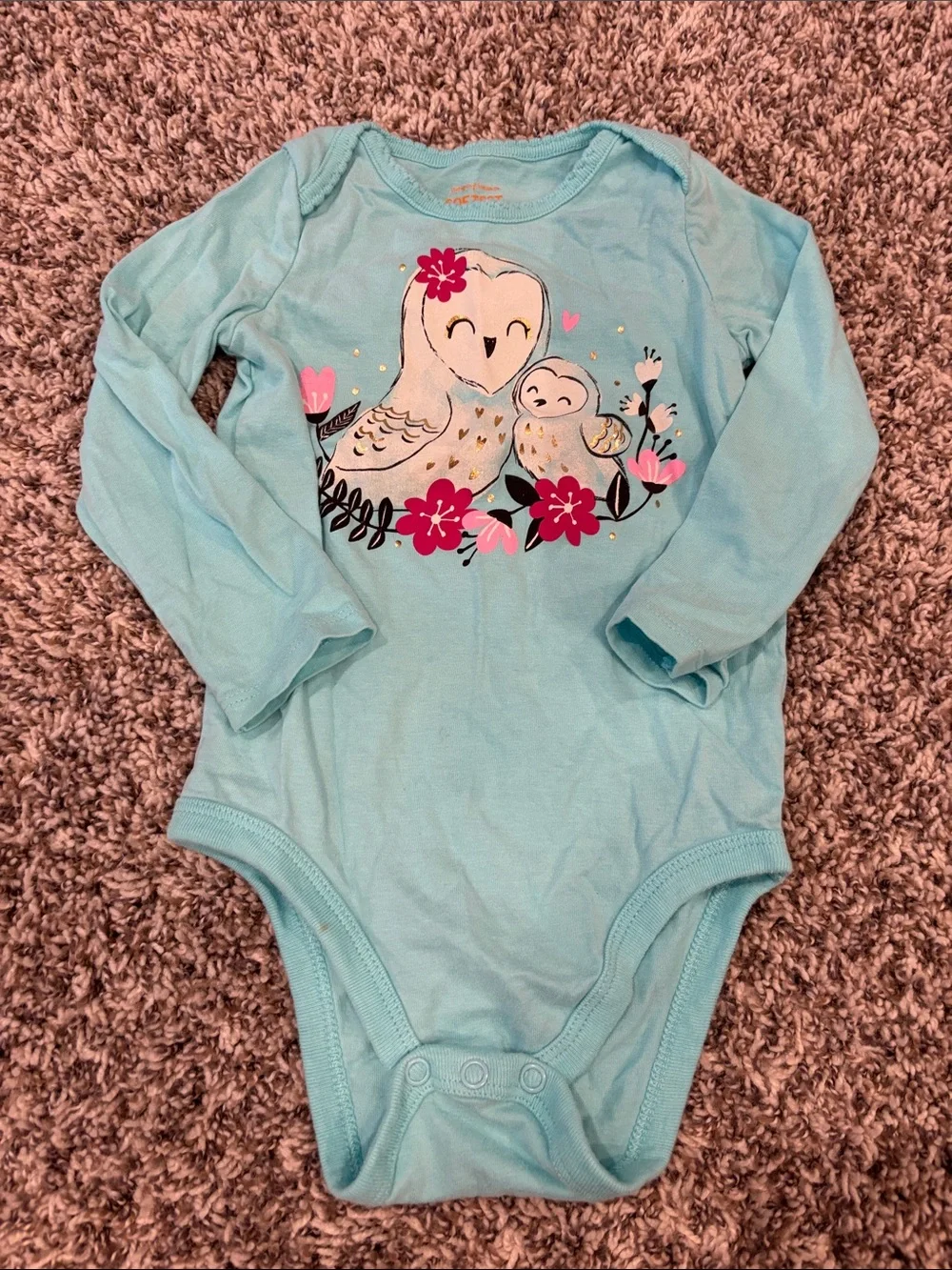 Carter's Girls Blue Owl & Cream Long Sleeve Bodysuits